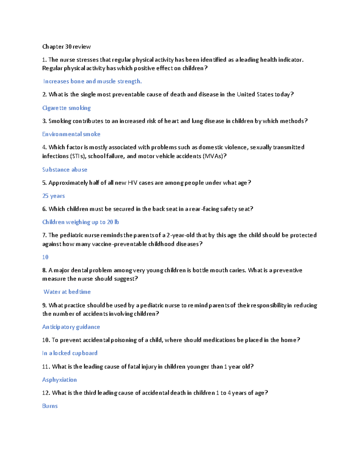 Chapter 30 review for 1350 - Chapter 30 review The nurse stresses that ...