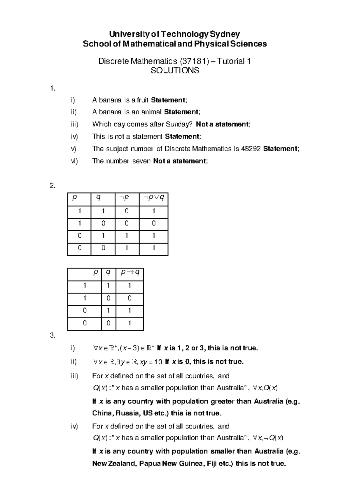 Tutorials A 7 - tutorial answers wk 1 to 7 - University of Technology ...