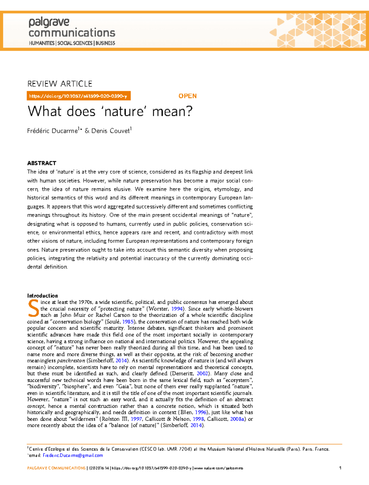 What does nature mean REVIEW ARTICLE What does ‘nature’ mean