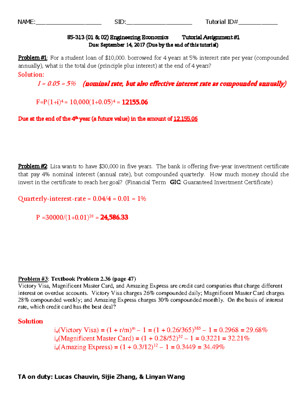 Tutorial 1 Sept 14 W Solution 85 313 Engineering - 