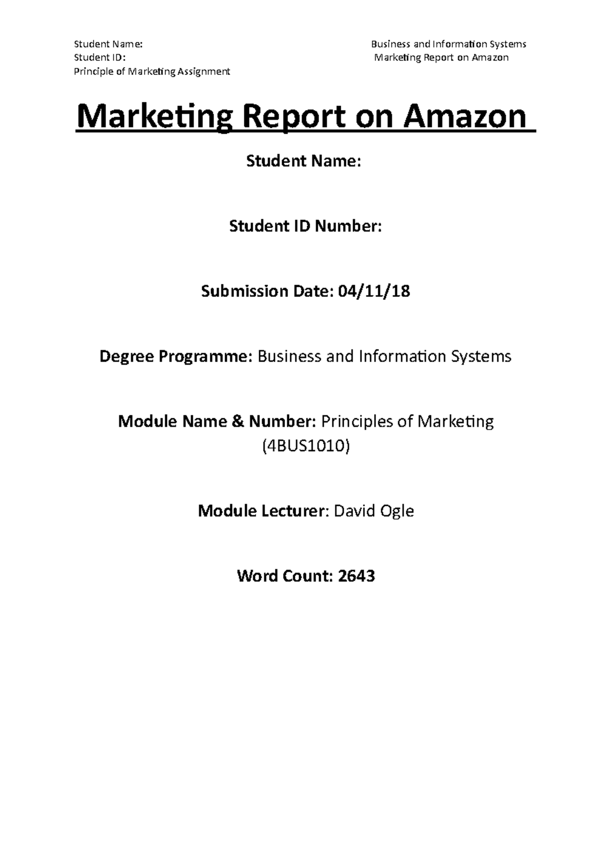 Marketing Report on Amazon UK Student ID Marketing Report on Amazon