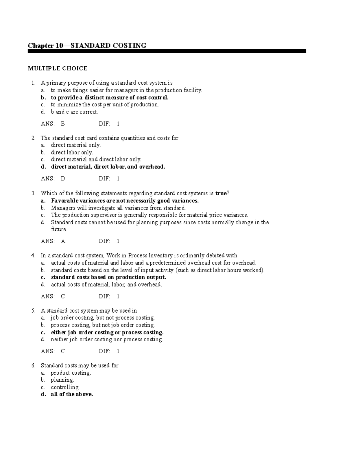 Chapter 10 Standard Costing Chapter 10 Standard Costing Multiple Choice A Primary Purpose Of Chapter 10 Standard Costing Chapter 10 Standard Costing Multiple Choice A Primary Purpose Of
