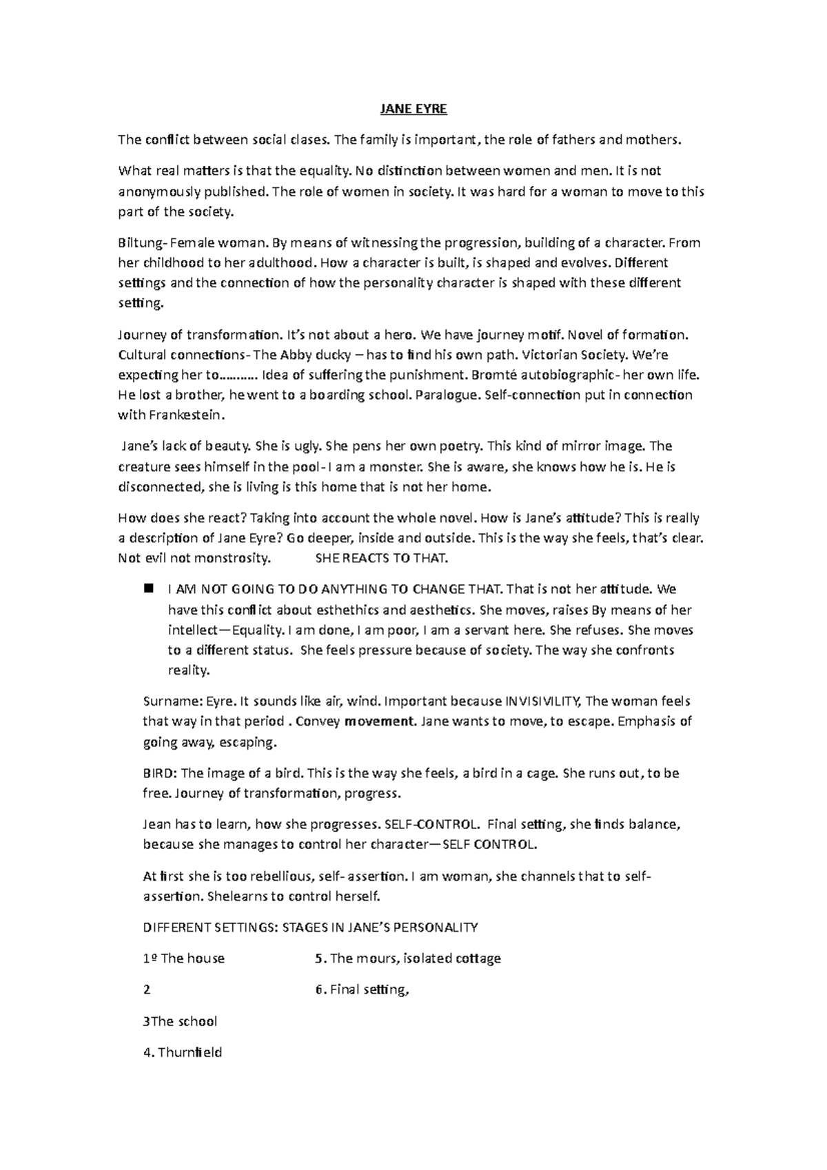 JANE EYRE Apuntes de la obra Jane Eyre JANE EYRE The conflict