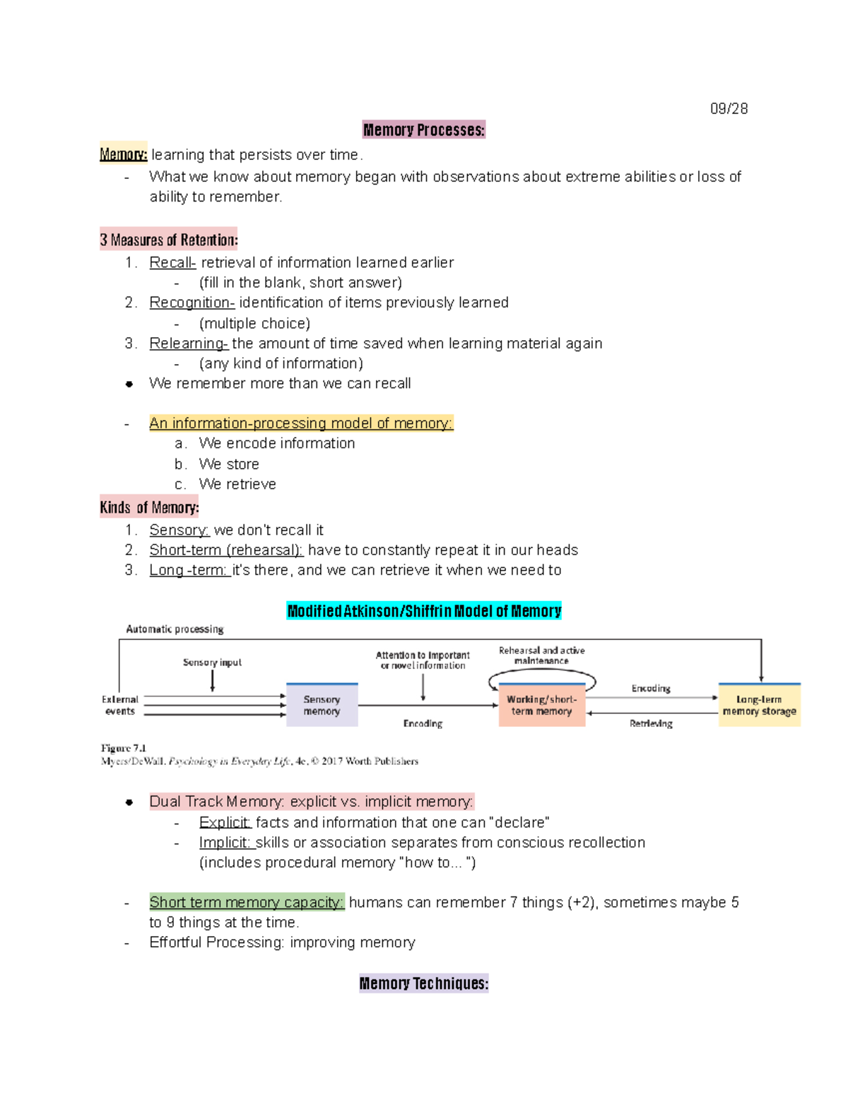 G.Psych 09 28 - Memory Processes - 09/ Memory Processes: Memory ...