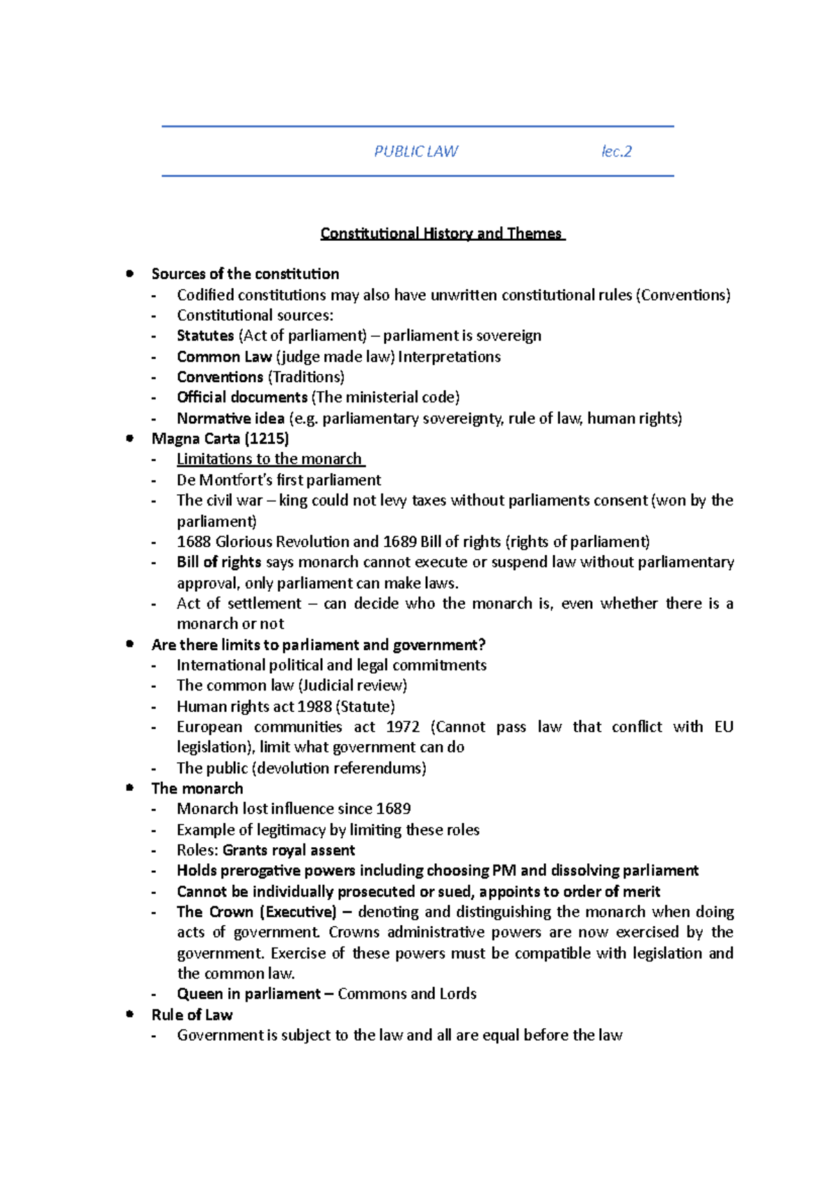 Public LAW lec 2 - Lecture notes 2 - PUBLIC LAW lec Constitutional ...