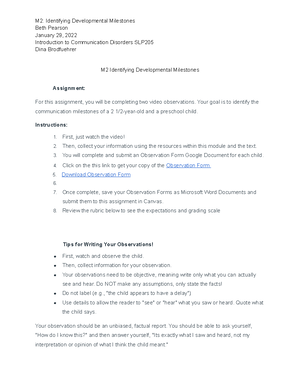 Mod. 2 Observation Form - Communication Milestones - Dylan ...