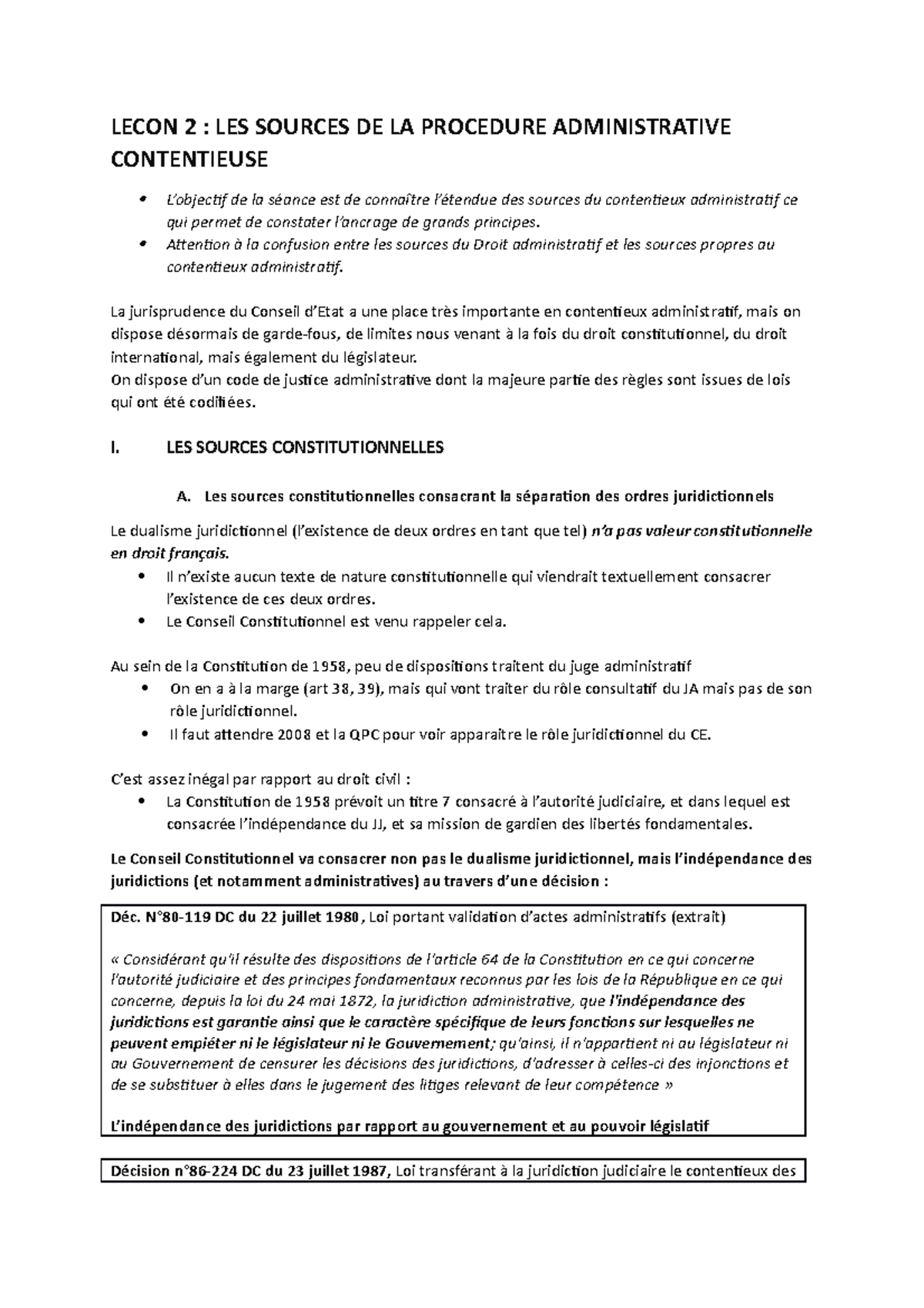 Fiche D Arrêt Conseil Constitutionnel 22 Juillet 1980 Lecon 2 - Notes de cours cour de droit administratif des pratiques  contentieux L3 semestre 1 - Studocu