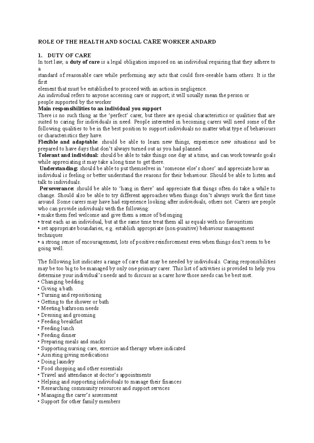 ROLE OF THE Health AND Social CARE Worker - ROLE OF THE HEALTH AND ...