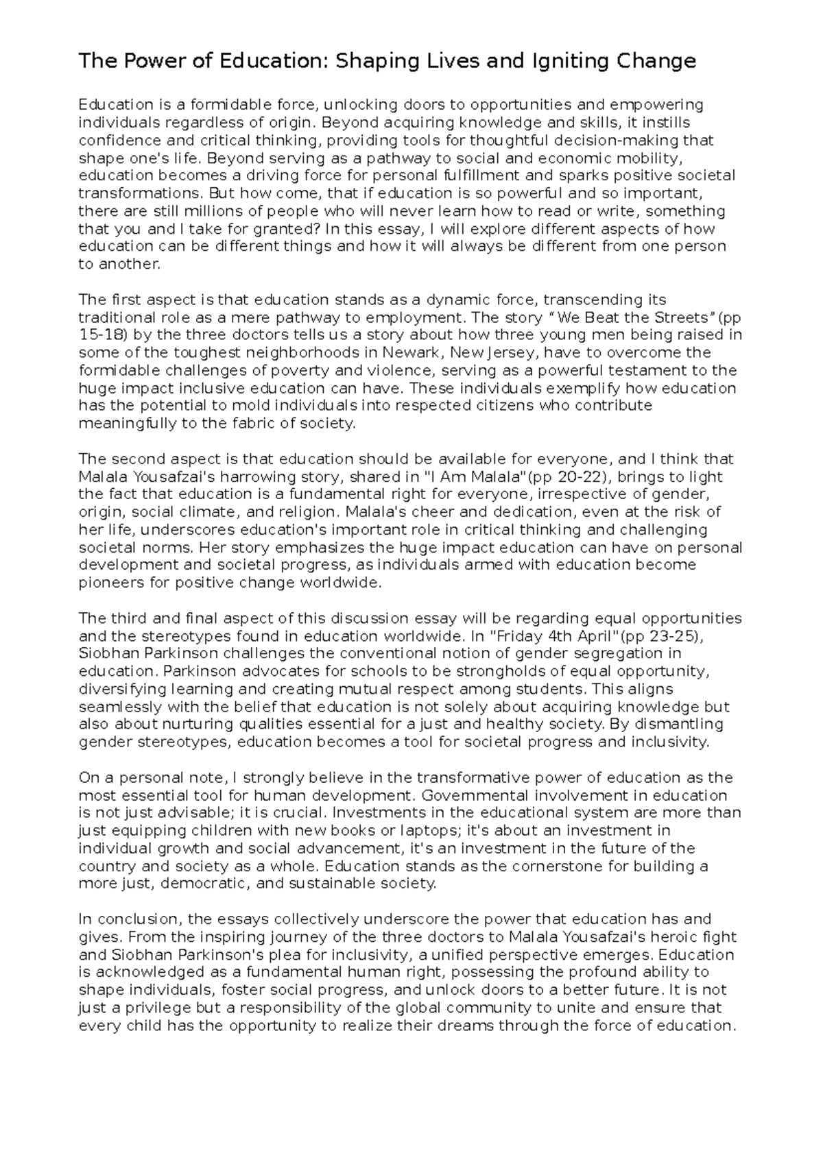 Discussion Essay - The Power of Education: Shaping Lives and Igniting ...