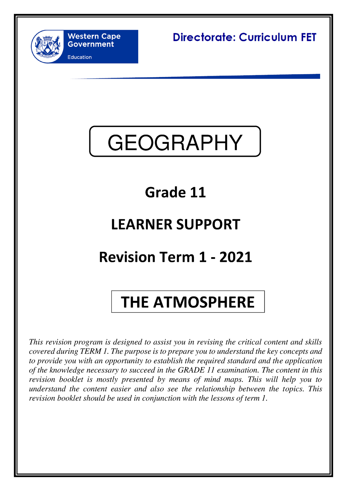 GeographyGrade11RevisionTerm1 2021 Grade 11 LEARNER SUPPORT