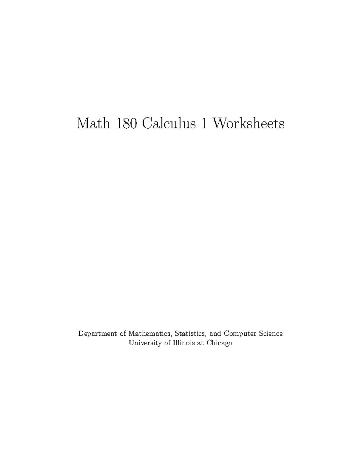 Worksheet Bundle - Math 180 Calculus 1 Worksheets Department Of ...