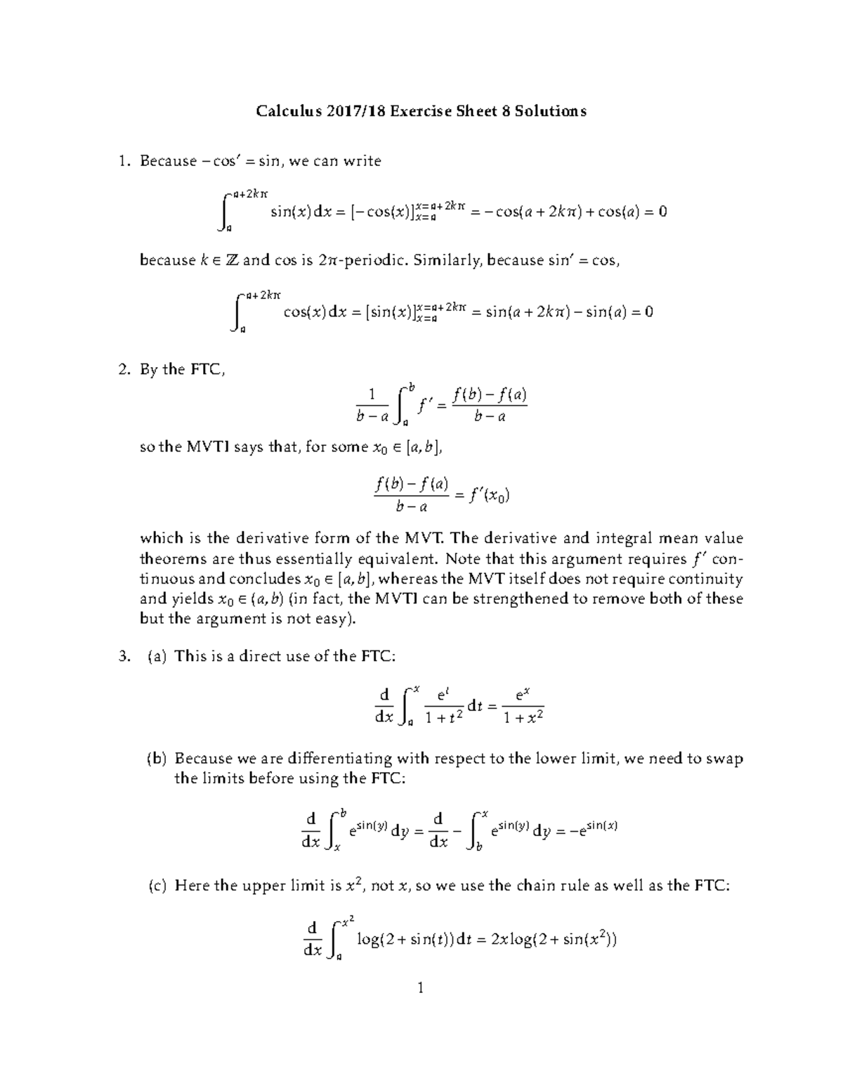 Calculus solutions 08 - Calculus 2017/18 Exercise Sheet 8 Solutions ...