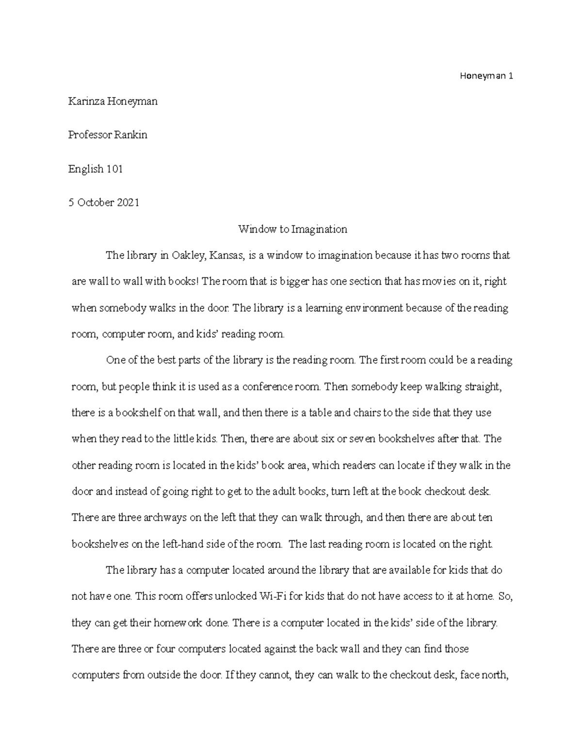 Essay 4 final draft 1 - Dont copy word for word - Honeyman 1 Karinza ...