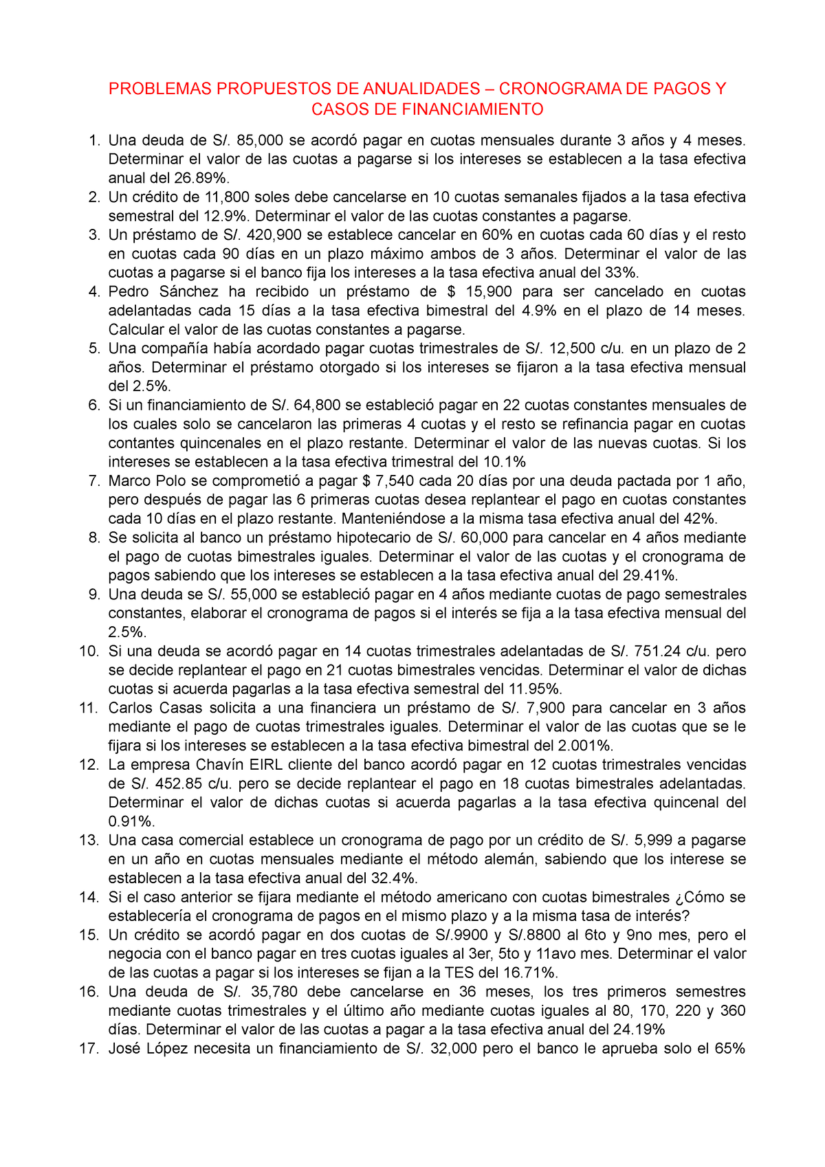 Problemas Propuestos De Anualidades-Cronograma De Pagos Y Casos ...