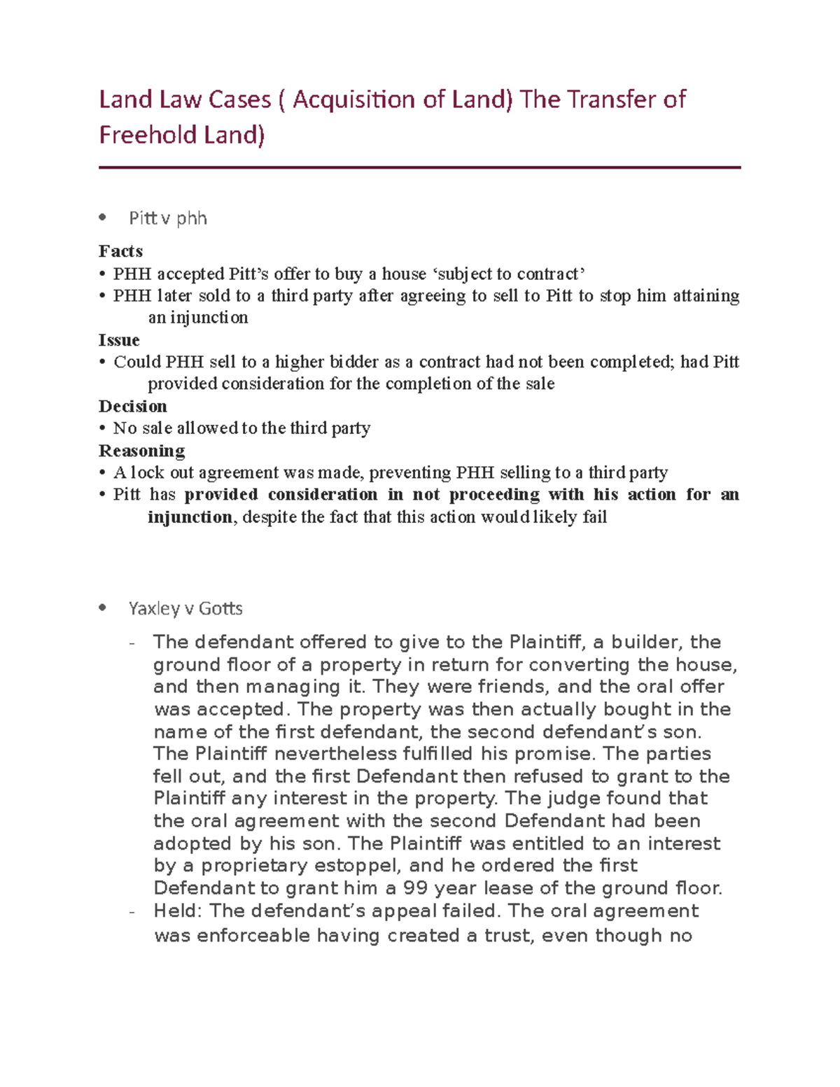 Land Law Cases (Acquisition) transfer of land 1& 2 Land Law Cases