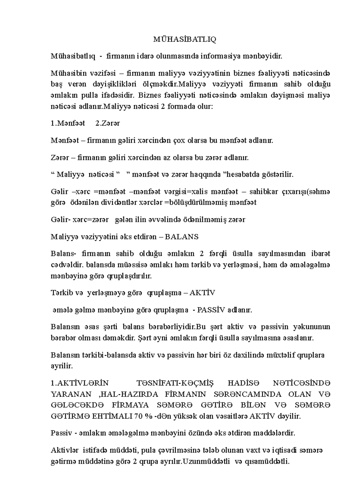 1. ders. muhaziresi - Lecture notes 1 - MÜHASİBATLIQ Mühasibatlıq ...