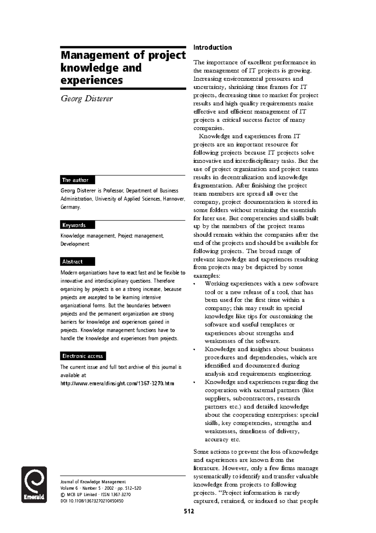 Management Of Project Knowledge And Experiences Managementofproject