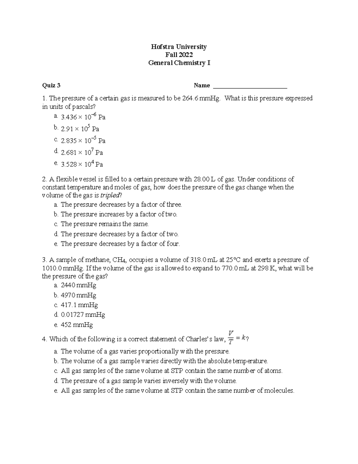 Quiz 3 pdf - chem practice - Hofstra University Fall 2022 General ...