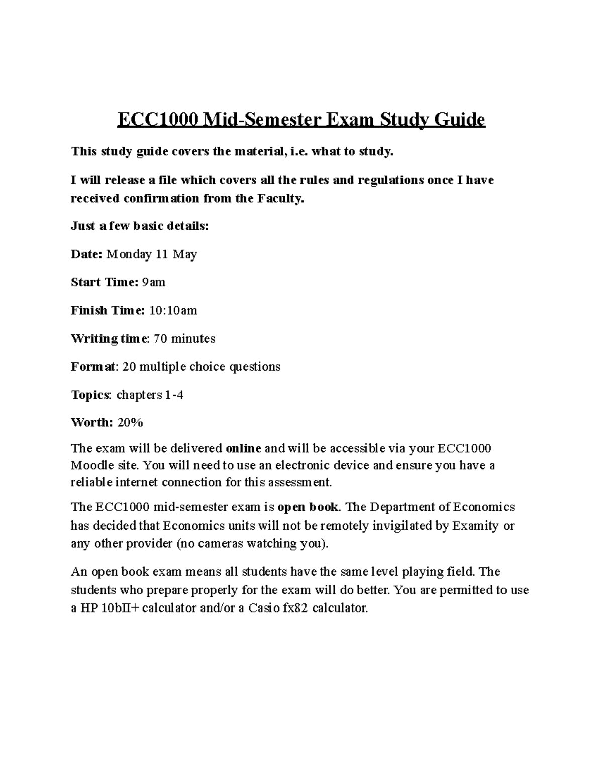 ECC1000 Mid-Semester Exam Study Guide - What To Study. I Will Release A ...