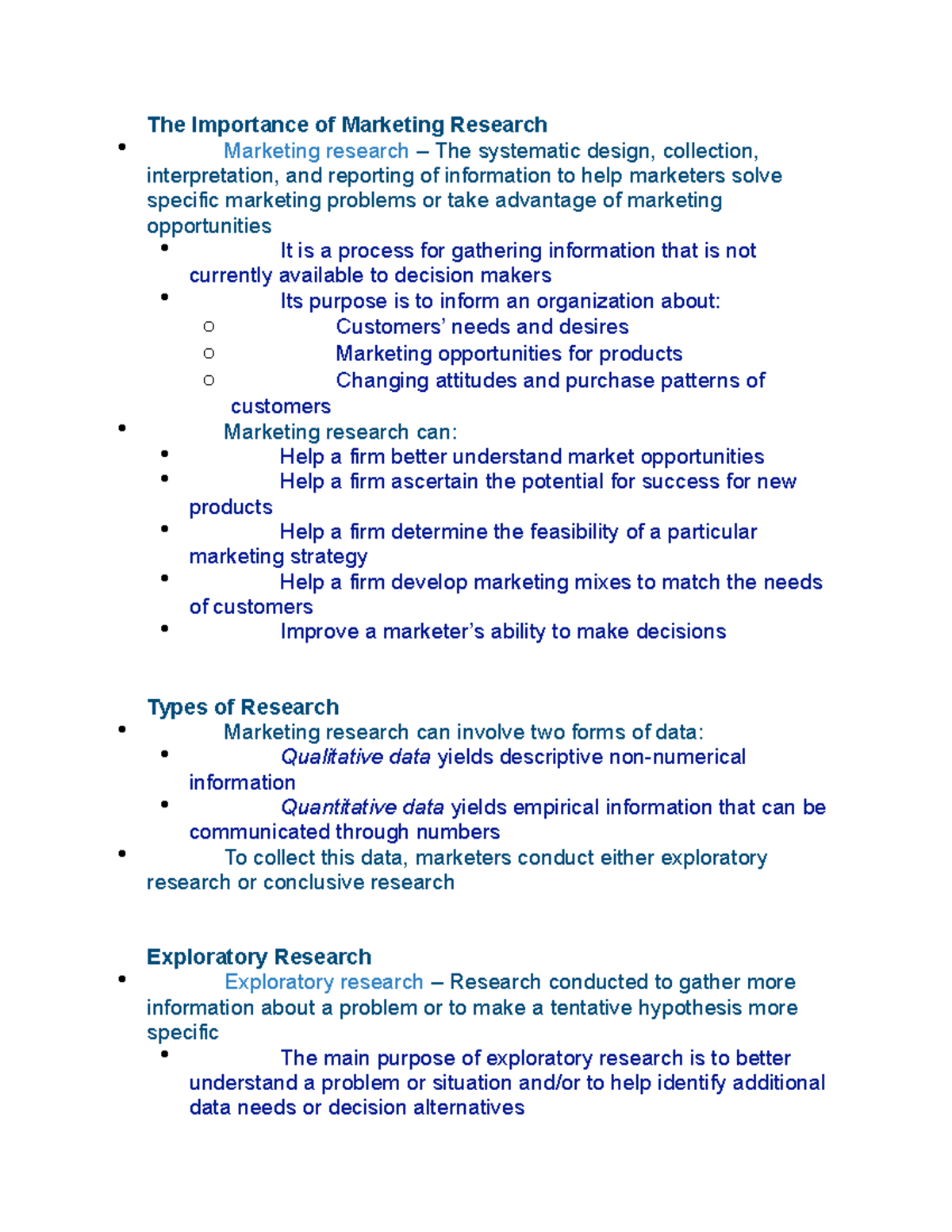 short note marketing research