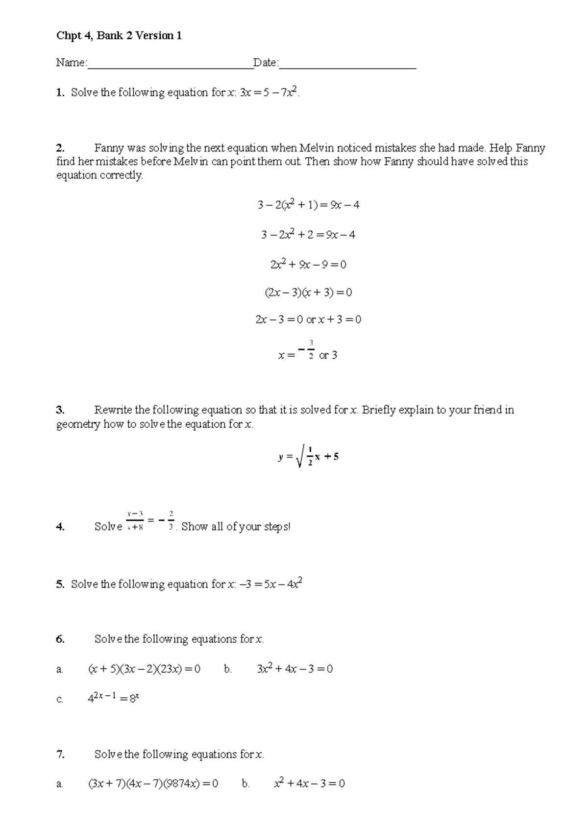 Chpt 4, Bank 2 - ... - Chpt 4, Bank 2 Version 1 Name:_____Date: 1 ...