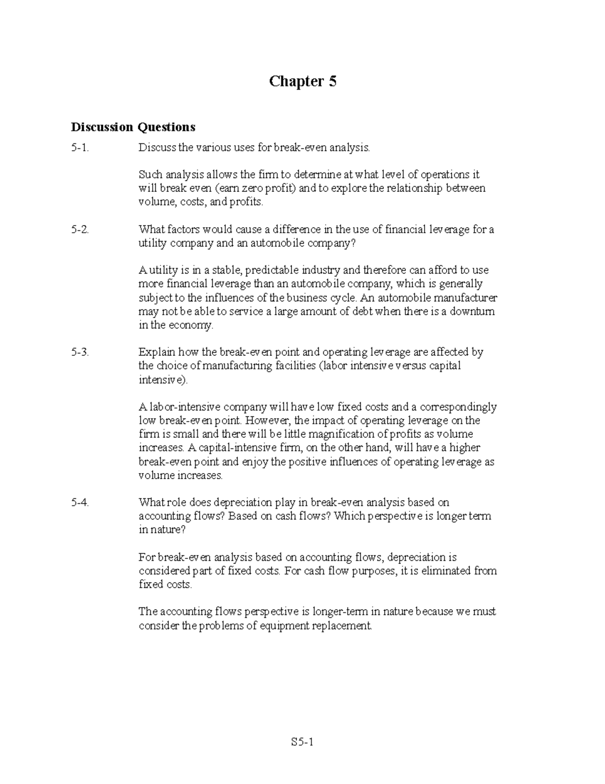 Chapter 5 finance - Chapter 5 Discussion Questions 5-1. Discuss the ...