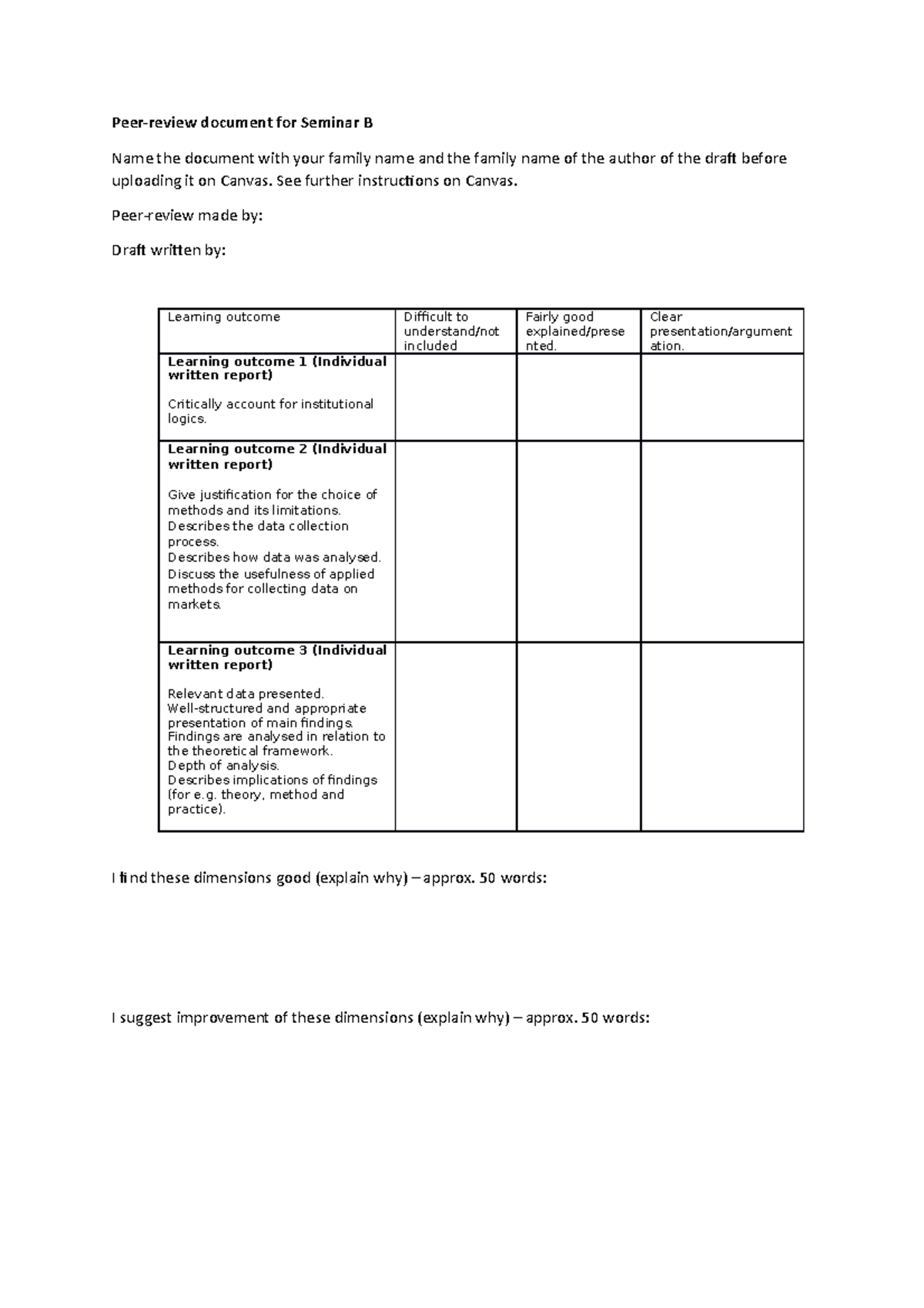 Peer-review Document For Seminar B - See Further Instructions On Canvas ...