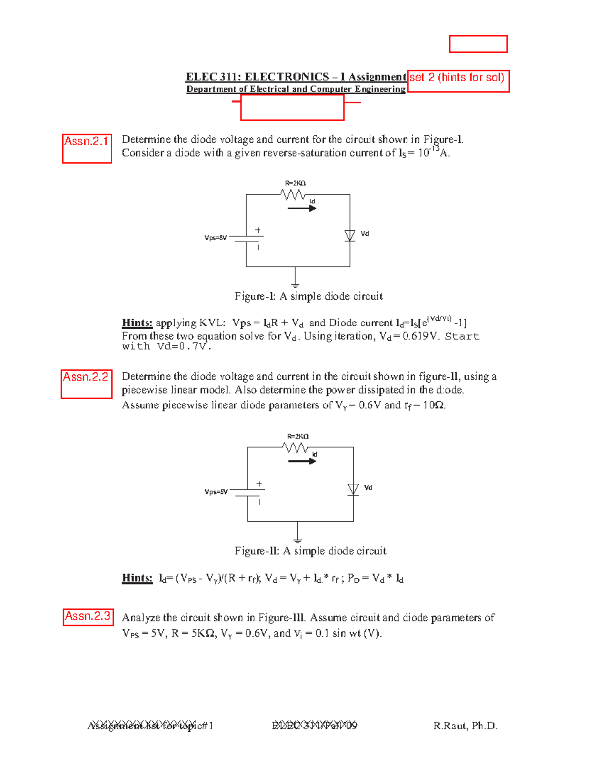 Elec311 Assignment 2 Page 1 Of 2 Assignment List For Topic 1 Elec