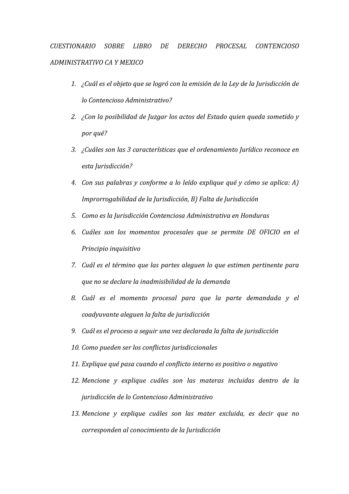 Cuestionario Derecho Administrativo Cuestionario Sobre Libro De Derecho Procesal Contencioso 2352