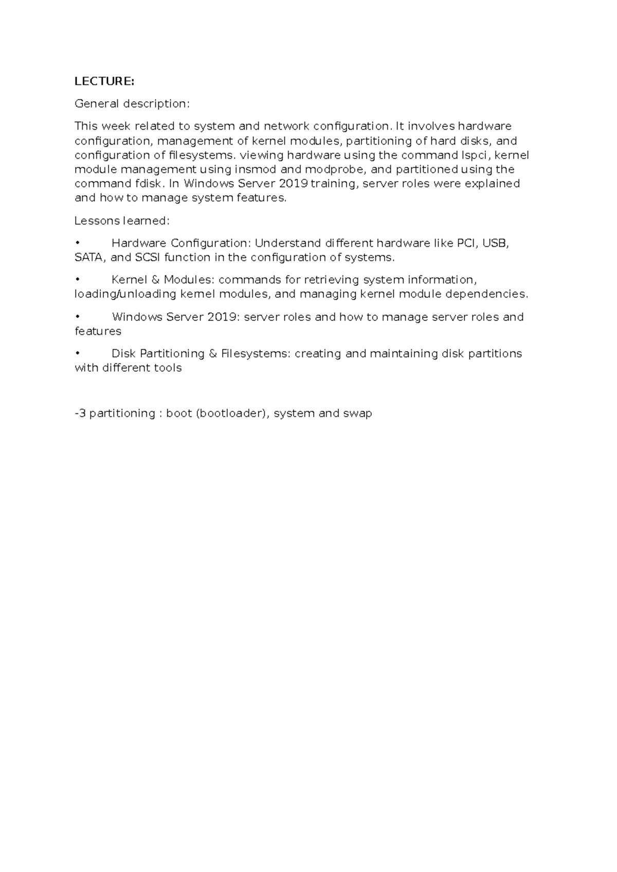 week 3 lecture notes - LECTURE: General description: This week related ...