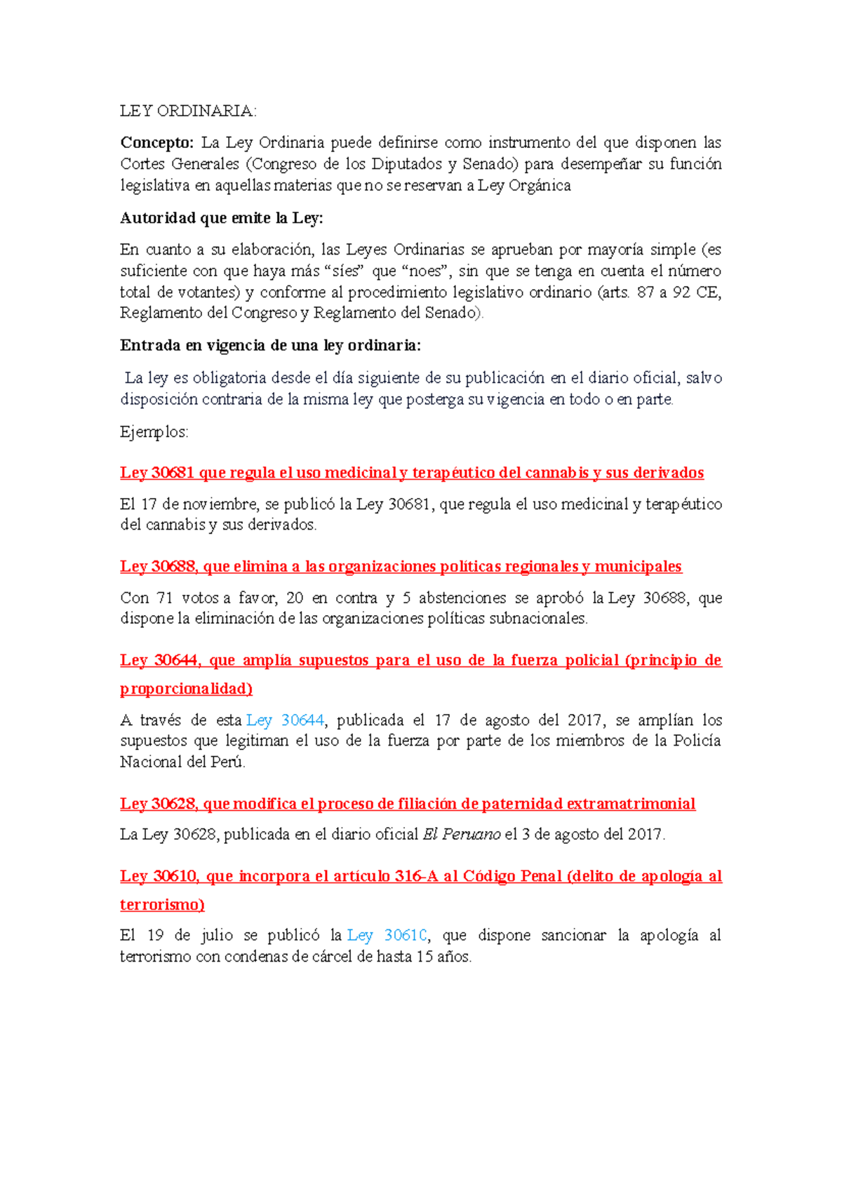 LEY Ordinaria - TRABAJO - LEY ORDINARIA: Concepto: La Ley Ordinaria ...