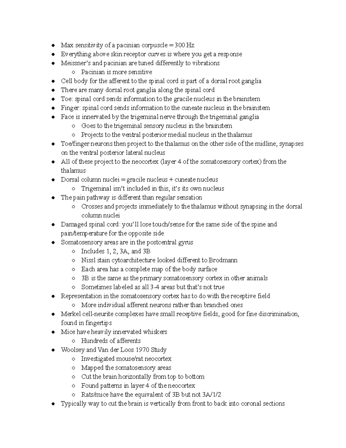 Lecture 6 Notes (9 12) - Prof. Ken Catania - Max sensitivity of a ...