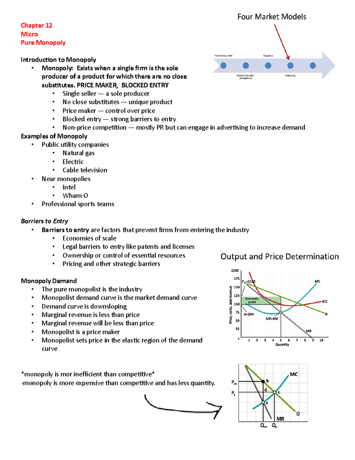 Chapter 12 - Lecture notes 12 - Chapter 12 Micro Pure Monopoly ...