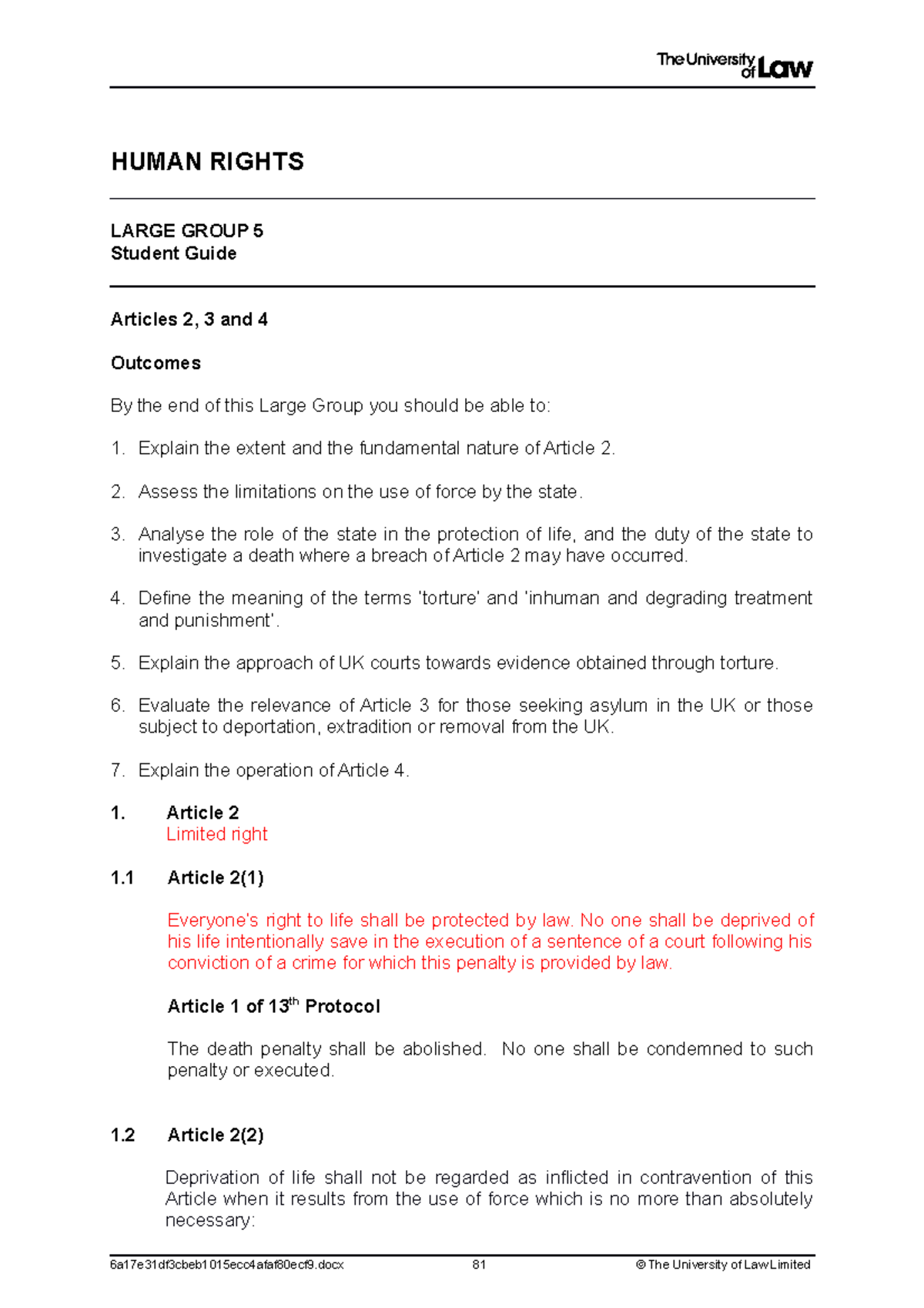 5 Articles 2, 3 and 4 - Full lecture notes LLB Law - HUMAN RIGHTS LARGE ...