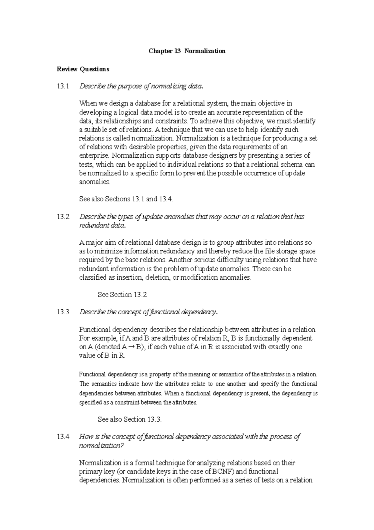 Dokumen - read more - Chapter 13 Normalization Review Questions 13 ...