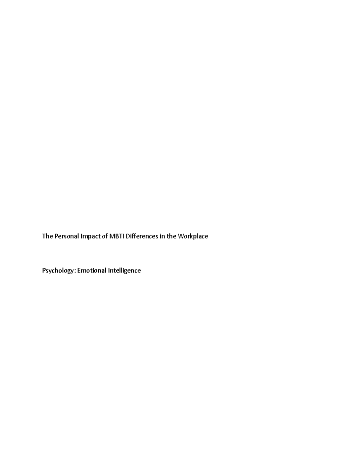 Psychology - MBTI - Paper on MBTI - The Personal Impact of MBTI ...