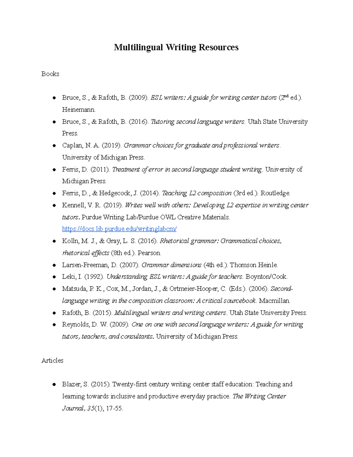 Multilingual Writing Resources Multilingual Writing Resources Books