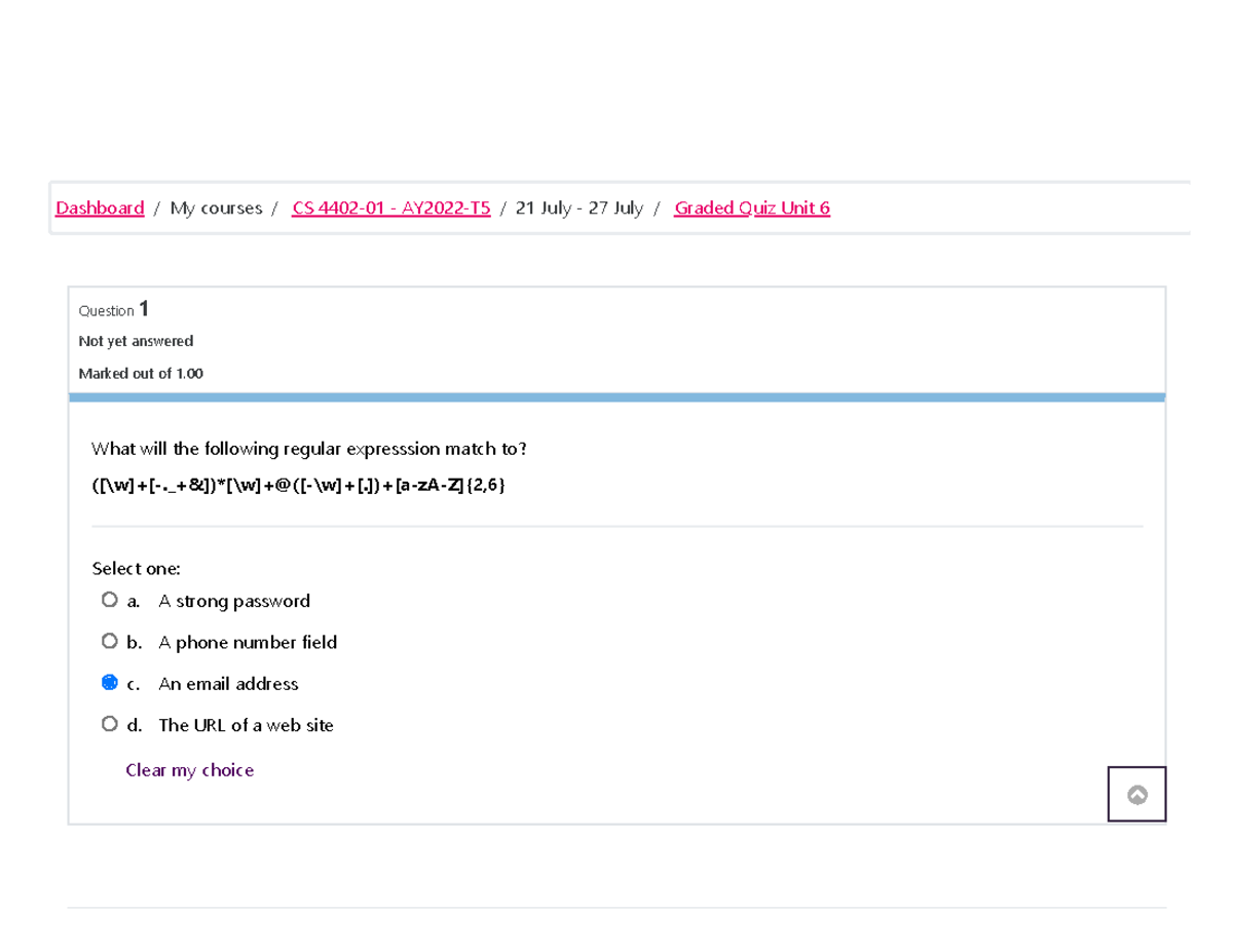 CS 4402 Graded Quiz Unit 6 - Question 1 Not yet answered Marked out of ...