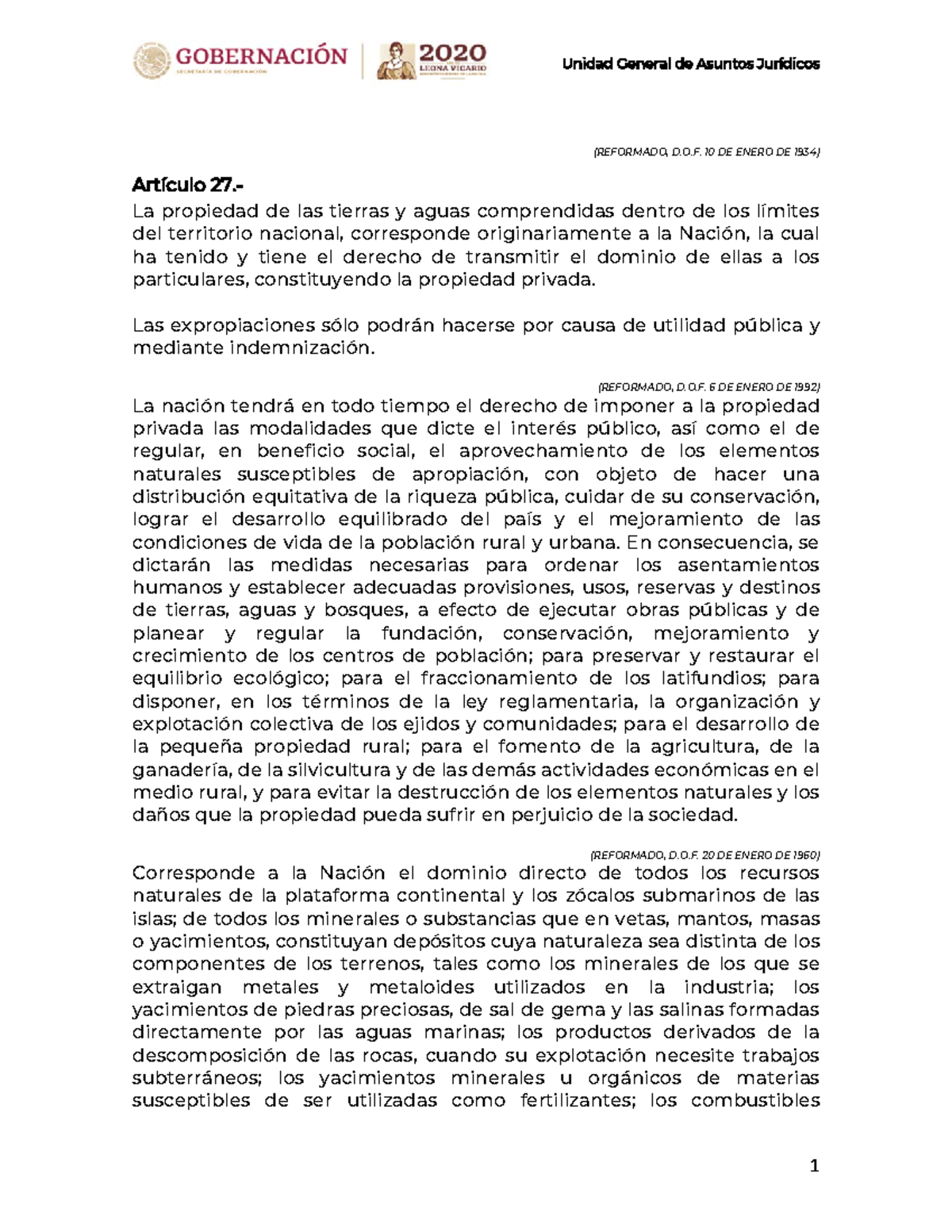 27 - Desglosado - (REFORMADO, D.O. 10 DE ENERO DE 1934) ArtÌculo 27 ...