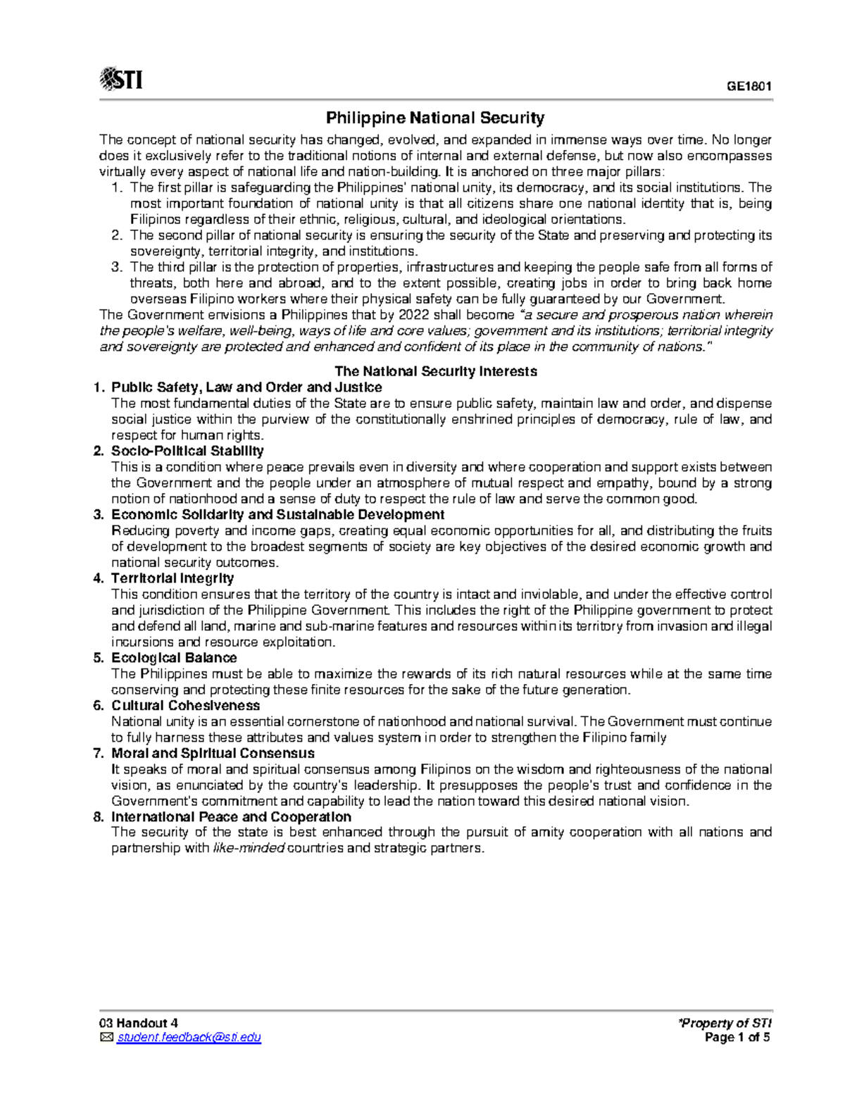 4. Philippine National Security 03 Handout 4 *Property of STI