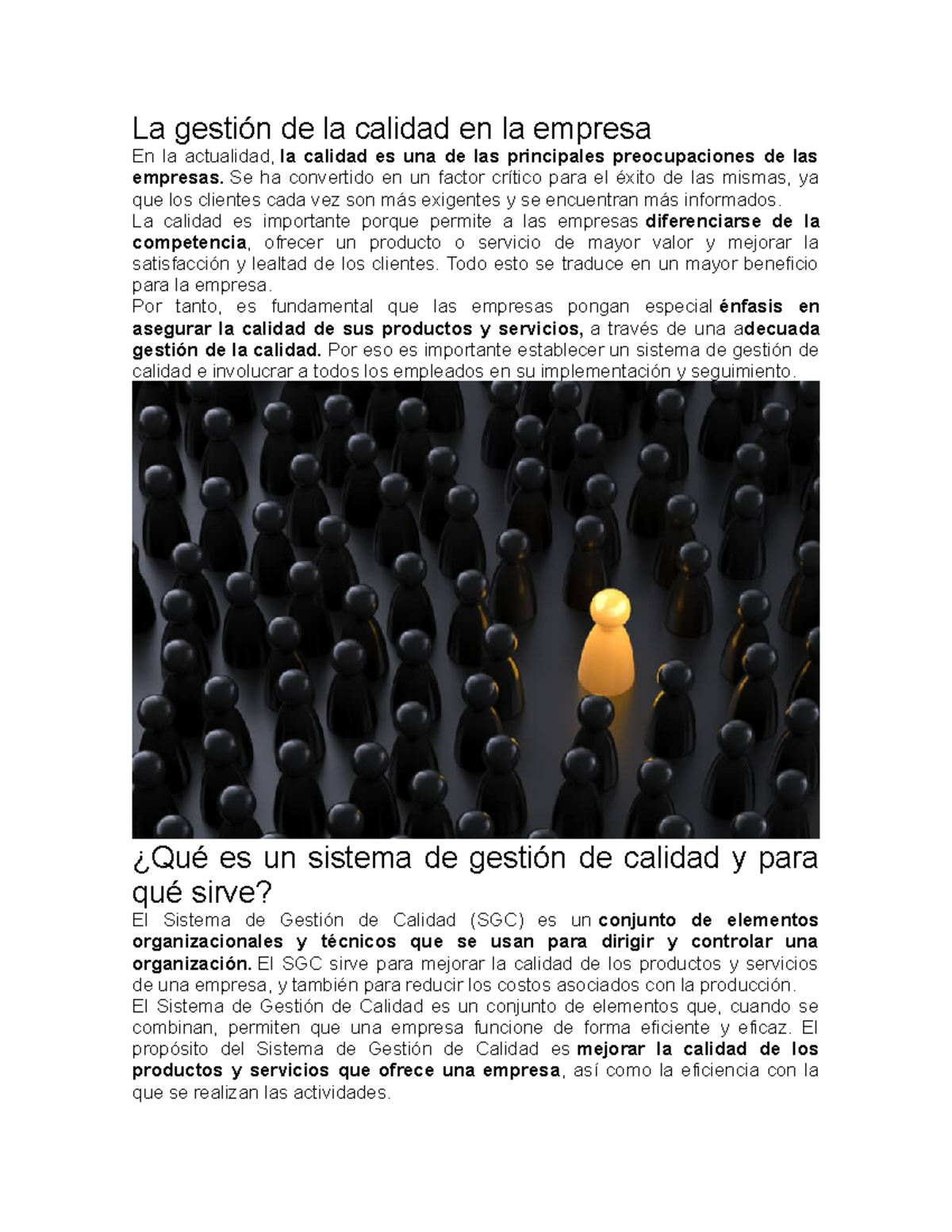 La gestión de la calidad en la empresa - Se ha convertido en un factor ...