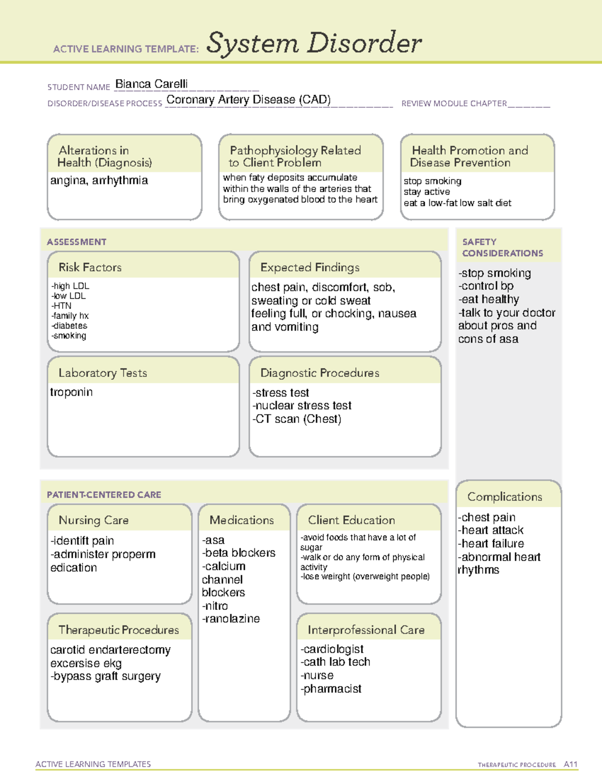 Ati Diagnostic Template For Heart Failure