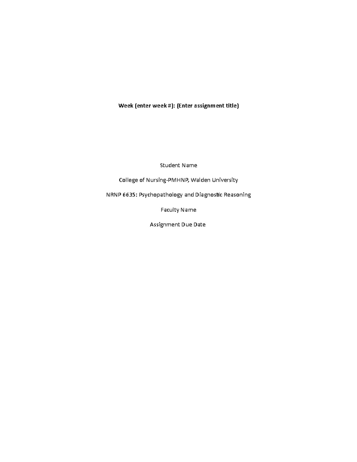 Example-NRNP PRAC 6635 Comprehensive Psychiatric Evaluation Template ...