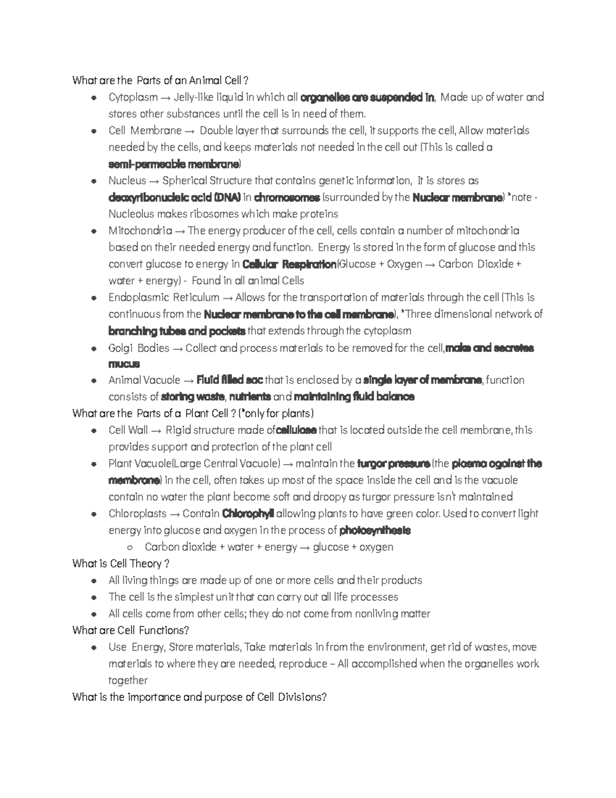 BIO Unit Test Review - What are the Parts of an Animal Cell? Cytoplasm ...