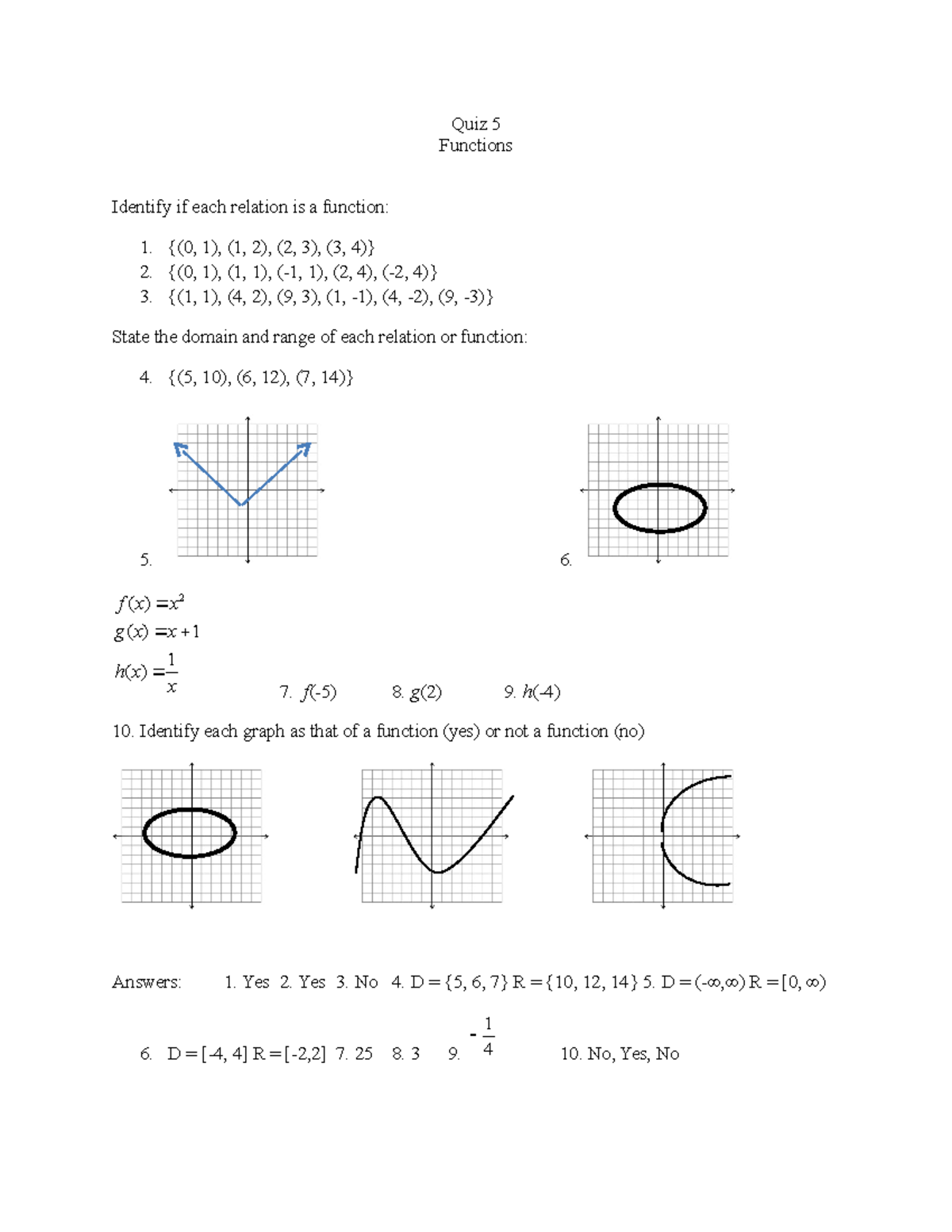 Quiz5 - Samples Quiz - Quiz 5 Functions Identify if each relation is a ...