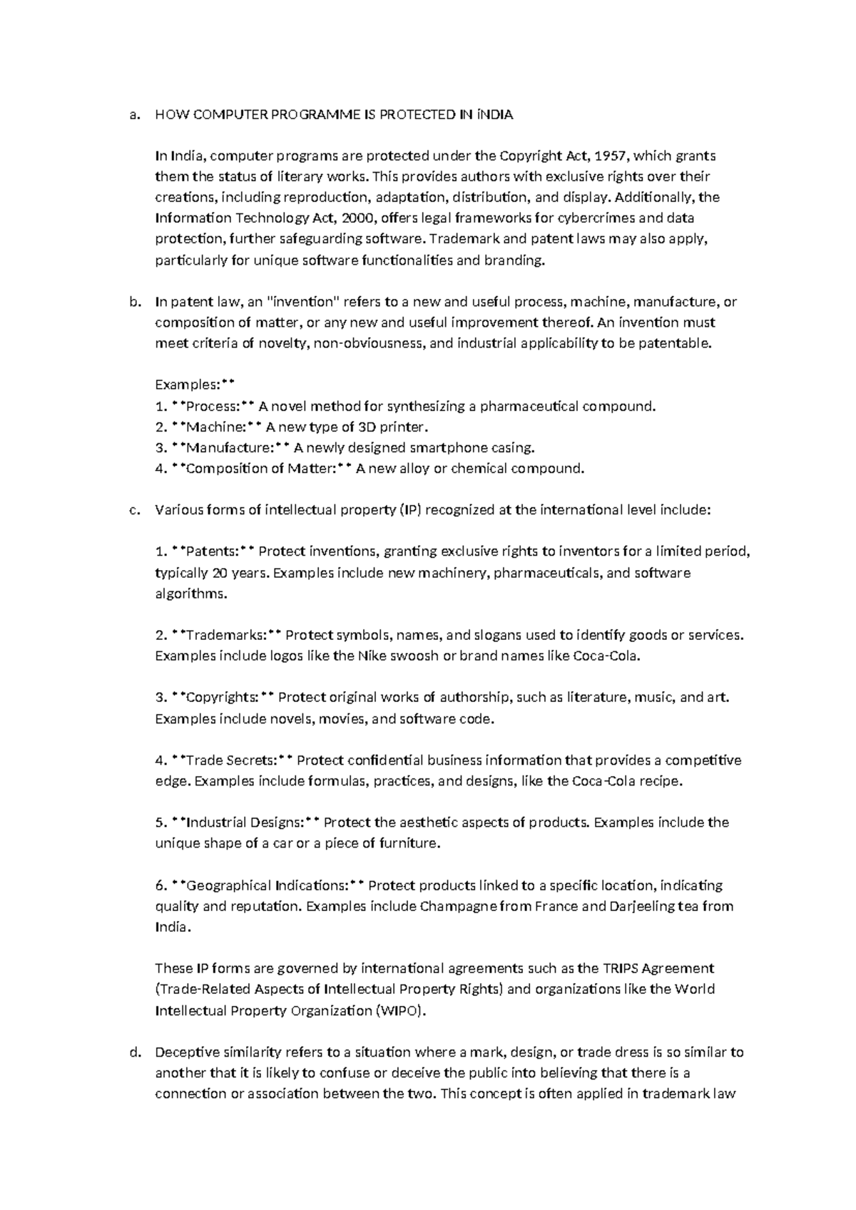 Notes IPR - a. HOW COMPUTER PROGRAMME IS PROTECTED IN iNDIA In India ...