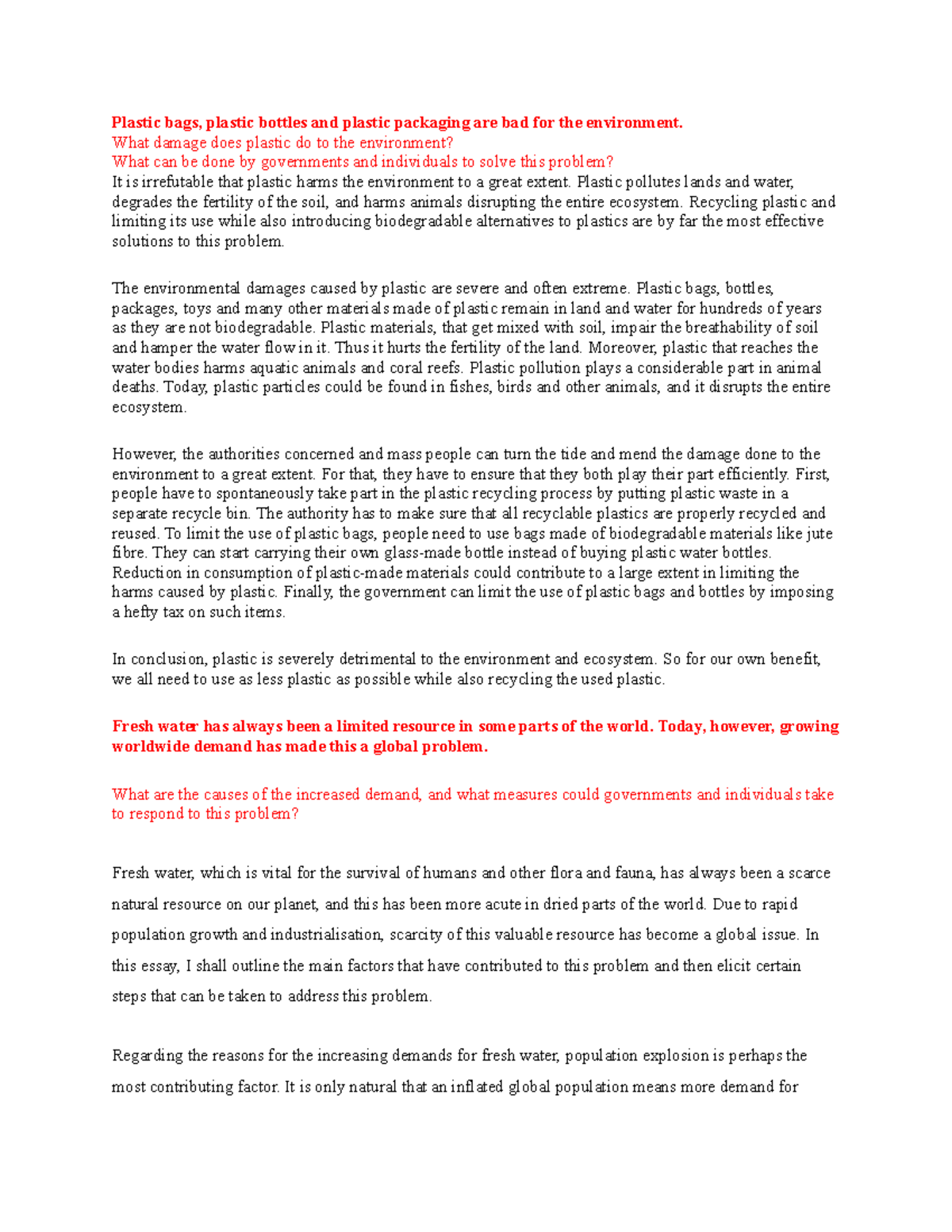 Ielts Writing task JUst TK Plastic bags, plastic bottles and