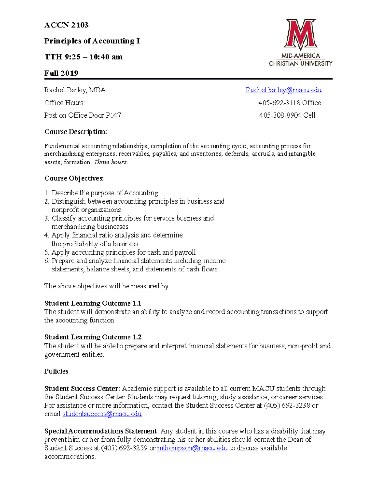 ACCN 2103-Principles of Accounting I Fall 2019 - ACCN 2103 Principles ...