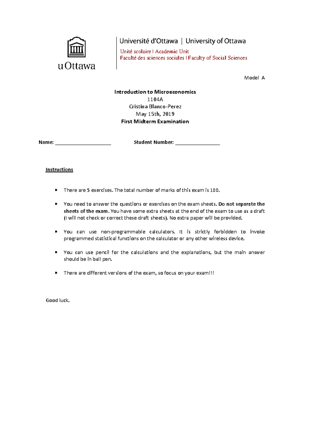 Midterm exam 1 June 2019, questions and answers - Unité scolaire ...
