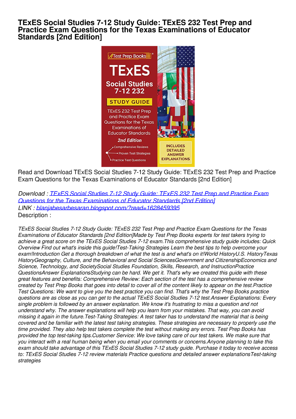 PDF BOOK DOWNLOADTExES Social Studies 7-12 Study Guide: TExES 232 Test ...